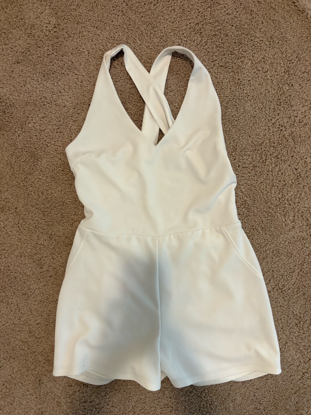 White V-Neck Cross-Back Camisole Romper